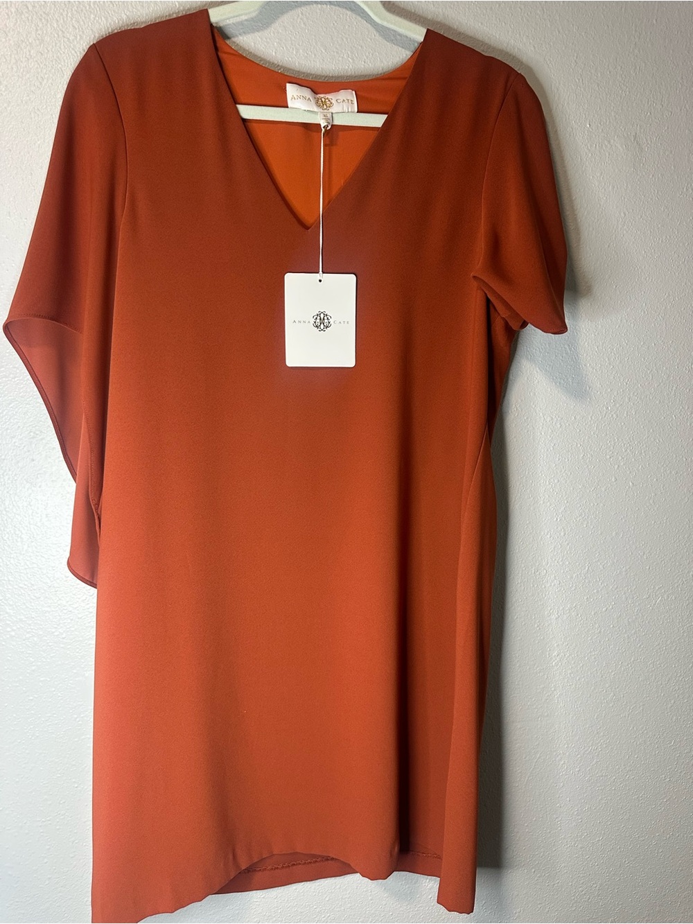 Anna Cate Meredith Dress NWT Burnt Henna Sienna Rust V-Neck Shift